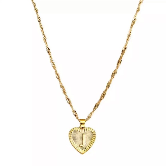 Gold Heart Initial Letter Necklace Charm Minimal J - Picture 1 of 3